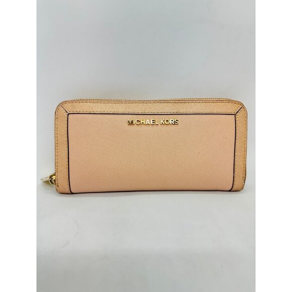 MICHAEL KORS Jet Set zip around continental leather women's large wallet -CAMEL - Picture 1 of 8
